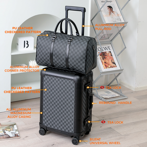 Valigia Spinner in Alluminio <span class=keywords><strong>da</strong></span> 26 Pollici, Grande Capacità, Design a Scacchi, Serratura TSA, Impermeabile, Valigia <span class=keywords><strong>da</strong></span> <span class=keywords><strong>Viaggio</strong></span> in Pelle PU - Product Image 4