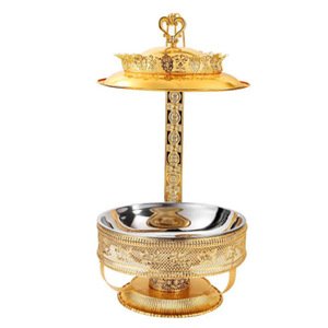 Ré<span class=keywords><strong>chaud</strong></span> à alcool rond de luxe en acier inoxydable doré avec dentelle, couvercle articulé, chauffe-plats pour buffet d'hôtel et de restaurant - Product Image 4