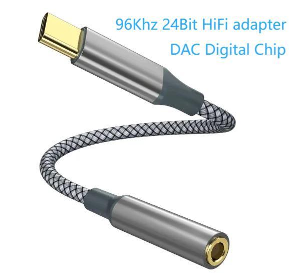 USB C to 3.5mm Jack,Aux to USB C Hifi Adapter Cable Type C Headphone Cord Car Audio Earphone Speakers Converter 96khz 24bit