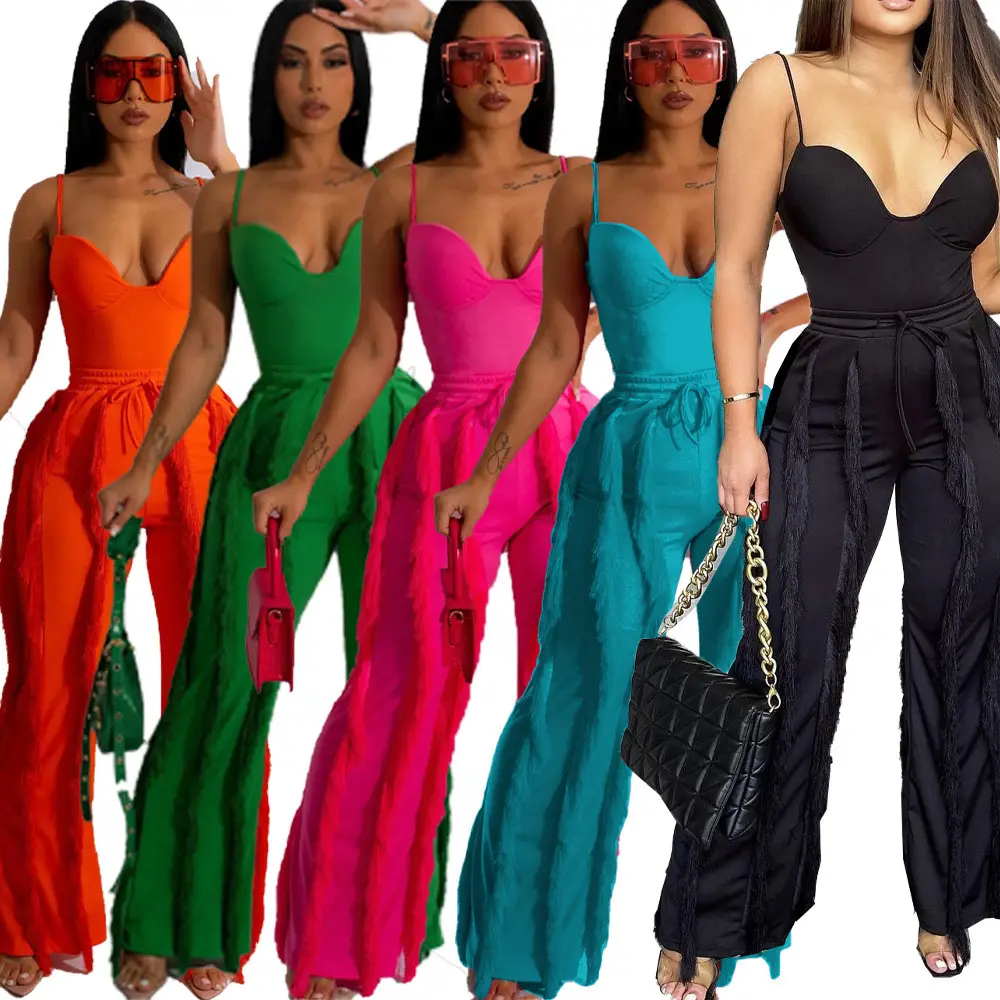 2023 Summer new fashion personalized women's clothing hot sale solid color tassel two-piece suit