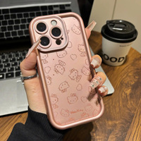 Coque de téléphone anti-chute mignonne en TPU+PC avec estampage à chaud motif chat KT couleur pleine écran pour iPhone 14/13 et 16/15 PROMAX