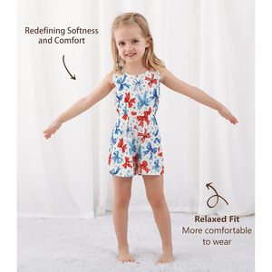 Lindo mono sin mangas para mujer, estampado de lazo rojo y azul, transpirable, de viscosa de bambú, conjunto de una pieza para uso diario. - Product Image 5