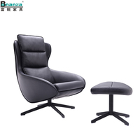 1 fauteuil pivotant en cuir véritable, chaise de salon avec revêtement noir fixe, jambes solides, style moderne, importé
