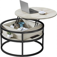 Table basse ronde avec plateau relevable et rangement dissimulé pour salon