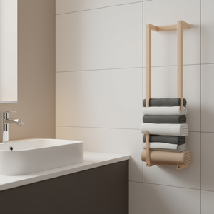 Toallero de Madera de Pino Macizo con Acabado Natural, Independiente, para Baño, 60 cm, con un Diseño Elegante - Product Image 2