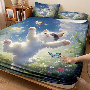 Set di <span class=keywords><strong>lenzuola</strong></span> 3 pezzi personalizzato simpatico cartone animato gatto stampa digitale 200TC 90gsm poliestere casa biancheria da <span class=keywords><strong>letto</strong></span> federa copriletto produttore - Product Image 3