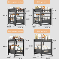 Organisateur de placard de cuisine à 2 niveaux avec panier coulissant, tiroir extractible en acier au carbone, égouttoir à vaisselle, boîte de rangement pour salle de bain