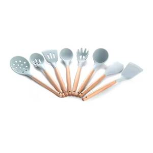 Wholesale Eco-Friendly <b>Silicone</b> Kitchen <b>Tools</b> Wooden Baking Icing Mixing Cooking Spatulas with Utensils Holder - Product Image 1