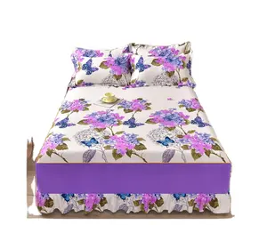 تنورات سرير رقيقة من نبات الزهور بطبعة ثلاثية الأبعاد باللون الأرجواني على الطراز الأوروبي على الطراز العالمي