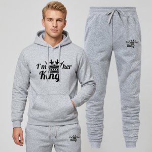 Ensemble sweat à capuche et pantalon de survêtement pour homme, imprimé sérigraphié, décontracté, 100 % coton, manches longues, cordon de serrage, poches, coupe droite - Product Image 1