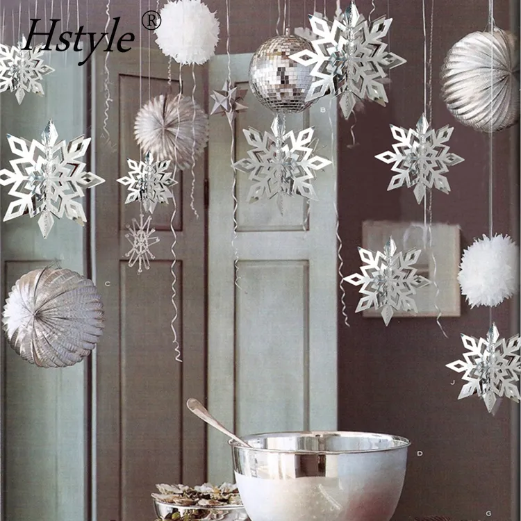 Winter Christmas Hanging Snowflake Decorations- 6PCS 3D Snowflakes Garland for Wonderland Holiday New Year Party Home Decor S230