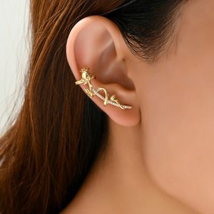 Minimalist Thorn Rose <b>Cuff</b> <b>Earrings</b> Inlaid With Zircon 18K Gold For Women Elegant Versatile Fashion Jewelry - Product Image 1
