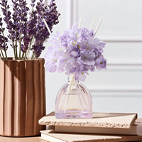 Diffuseur de parfum d'ambiance personnalisé OEM ODM à la lavande 250ML avec fleur d'hortensia et bâtonnets en rotin blanc, sans flamme, vente en gros