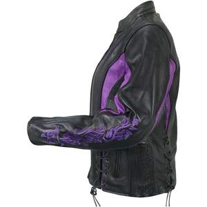 Chaqueta de cuero bordada en negro y morado para mujer 2025 Premium LKL27002 con protección CE Armor 5X-Large - Product Image 4