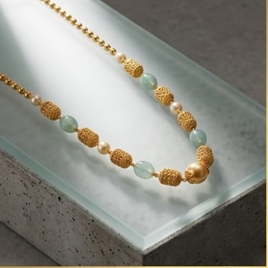 925 Silver Antique Mala Necklace with Aqua <b>Blue</b> <b>Beads</b> and Pearl Accents Traditional Ethnic Jewelry for Women - Product Image 3