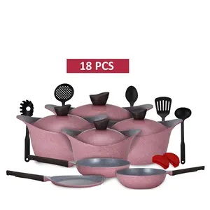 Styled Settings Pink Pots and Pans Set Nonstick - 15 PC Luxe Gold and Pink Cookware Set - Induction Compatible, 100% PFOA Free Cookware Set