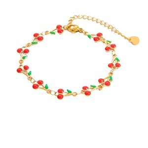 สร้อยข้อมือรูปผลเชอร์รี่ ชุบทอง 18K สแตนเลสสตีล สำหรับผู้หญิง สวมใส่ได้ทุกวัน ผลิตจากเมืองอี้หวู่ รุ่น SL41258 - Product Image 5