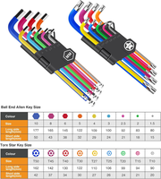 Juego de Llaves Torx de 9 Piezas T20-T50, Coloridas, Métricas, Universales, con Cabeza Torx, Llaves Allen en Forma de L, Destornilladores, Herramientas Manuales para Reparación