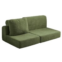 Sillón Moderno Cuadrado Tapizado en Tela Verde, Sofá de Una Plaza para Sala de Estar, Silla Seccional Comprimida