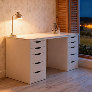 Tavolo da Trucco Moderno Bianco YIFAN Scrivania Lagkapten/Alex con Grande Spazio di Archiviazione e Molti Cassetti Utili - Product Image 4