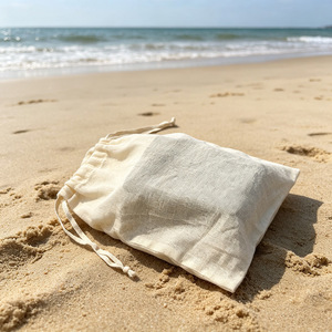 Sac à cordon en toile imprimé sur mesure, pochette de rangement portable, sac cadeau pour accessoires de plage, emballage - Product Image 5