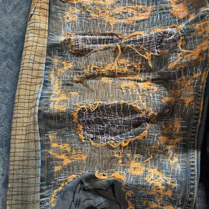 LEDUO OEM giysi erkekler moda artı boyutu erkek kot pantolon özel işlemeli yıkanmış sarı yok Baggy kot erkekler için - Product Image 2