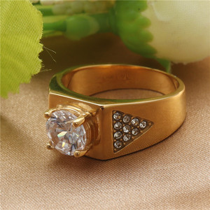Fashionable Titanium Steel Diamond <b>Ring</b> Round Brilliant Cut Women's Wedding Jewelry Gold Color Retro Style 211002 - Product Image 1