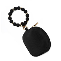 Dompet Koin Mini Setengah Bulan Warna Solid Bahan Kulit PU dengan Ritsleting, Gantungan Kunci Gelang Manik-Manik Silikon, Dompet Kartu Wanita