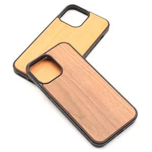 Funda de teléfono de madera de lujo auténtica en blanco personalizada al por mayor para iPhone 11 12 13 pro X XR XS MAX funda de madera natural cerezo