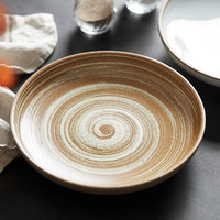 Bols en céramique rétro, style italien, texture artisanale, plat à pâtes peu profond, glaçure réactive de luxe, minimaliste, écologique