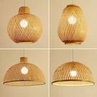 Luminaire suspendu en rotin, bambou et bois, style rétro moderne, fait main, avec logo imprimé en 3D