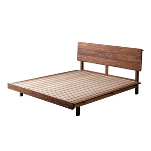 Cama doble moderna de nogal, diseño <span class=keywords><strong>flotante</strong></span> negro de madera maciza para dormitorio, cama moderna de madera maciza de <span class=keywords><strong>roble</strong></span>, cama de madera <span class=keywords><strong>Natural</strong></span> - Product Image 4