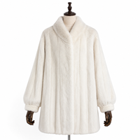 Manteau long décontracté en fourrure de vison véritable pour femme, coupe ajustée, manches fuselées, col montant, en polyester, coupe-vent, couleur unie, pour l'hiver