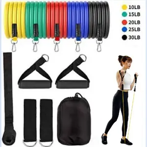 11pcs Fitness Gym Exercise Machine Yoga Resistance Bands TPE Stretch Bands STRAP OEM