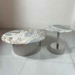 Ensemble de table basse en marbre blanc rond en acier inoxydable de luxe pour hôtel villa meubles de maison - Product Image 1