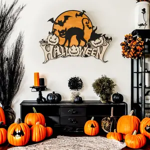 Halloween Wooden Crafts Black Bat Pumpkin Decoration Holiday Party Wall Decoration Pendant