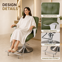Fauteuil de Barbier Pivotant en Cuir Vert avec Base Ronde Argentée, Chaise de Coiffure et de Rasage pour Salon de Barbier, Mobilier de Salon Argenté