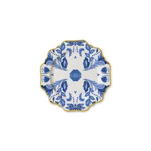 Assiette à bordure de tournesol en porcelaine osseuse vintage, <span class=keywords><strong>bleu</strong></span> <span class=keywords><strong>et</strong></span> <span class=keywords><strong>blanc</strong></span>, céramique avec bordure dorée, <span class=keywords><strong>vaisselle</strong></span> de restaurant, <span class=keywords><strong>vaisselle</strong></span> durable - Product Image 6