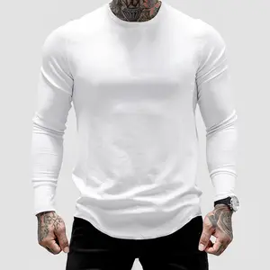 Manufacturer Wholesale Custom High Quality Cotton Spandex Rib Long Sleeve Workout White Plain Gym Slim Fit T Shirt