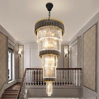 Lustres noirs de luxe de grande taille pour plafonds hauts, lustre pour escalier, hall d'entrée, villa, grande ferme, éclairage de plafond en cristal