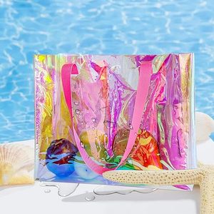 定制沙滩包豪华 PVC 购物袋防水全息透明手提袋带徽标女式化妆品购物袋 - Product Image 4