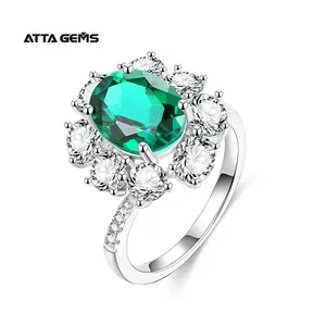 Good Selling 925 Sterling Silver Jewelry Zambian Emerald Gemstone Twist Luxury Rings Clawing White Zircon For Gift