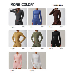 ホットセクシーなネイキッドセンセーション速乾性ヨガトップ女性用ジムウェアジャケットフルジップサムホールカフスフィットネスアスレチックシャツヨガトップ - Product Image 3
