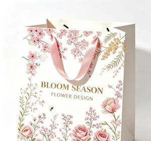 Promotion Eco-Friendly custom flower carry paper <b>bag</b> <b>large</b> capacity <b>bags</b> with ribbon handle for bouquet - Product Image 5