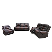 Sofá Seccional de Cuero Reclinable Manual de Diseño Moderno Estilo Americano, Muebles de Sala de Estar, Juego de Sofás Reclinables de Madera 3 2 1, Algodón PP