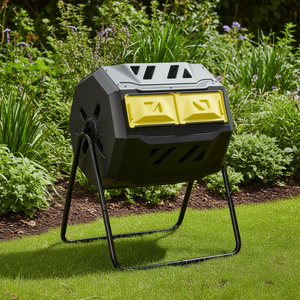 Compostador de Doble Cámara con Aireador, 43 Galones, Amarillo, Compostador Giratorio para Exteriores, Manual, Rotación de 360 Grados, Herramienta de Jardín - Product Image 2