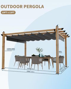 Pergola ngoài trời với tán có thể thu vào nâng cấp Nhôm hạt gỗ kim loại Patio pergola cho sàn sân sau hiện đại - Product Image 3