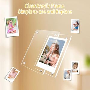 Lot de 6 cadres autocollants magnétiques en acrylique, design carré, transparents, pour mini photos instantanées 2,36x3,54 pouces, format portefeuille, aimants pour réfrigérateur - Product Image 3