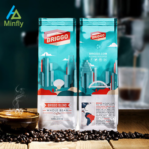Minfly Digital Printing Custom Flat Bottom Coffee Packaging Bags Matte Coffee Beans Bags with Zipper Valve and Window