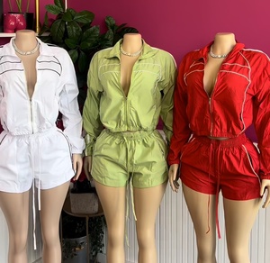 Completo Sportivo Sexy a Due Pezzi da <span class=keywords><strong>Donna</strong></span> con Maniche Lunghe, Zip e Nastro a Contrasto - Product Image 1